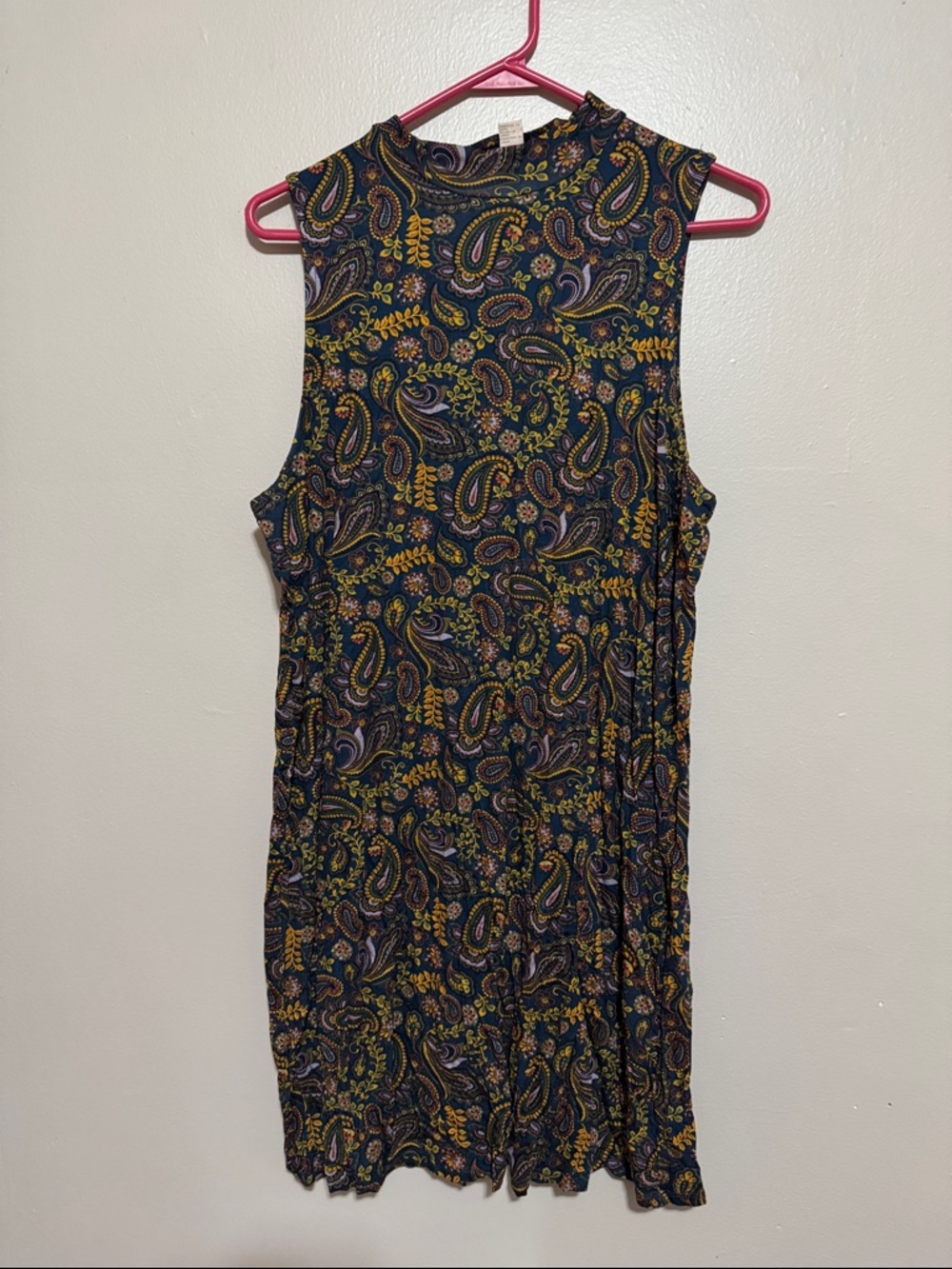 Forever 21 Navy Paisley Sleeveless Dress with Yellow & Green Accents